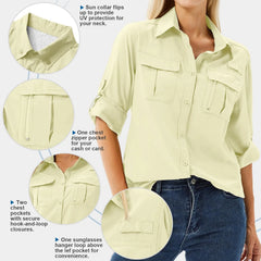 Women's UPF 50 Long Sleeve Sun Protection Safari Fish Hiking Shirts