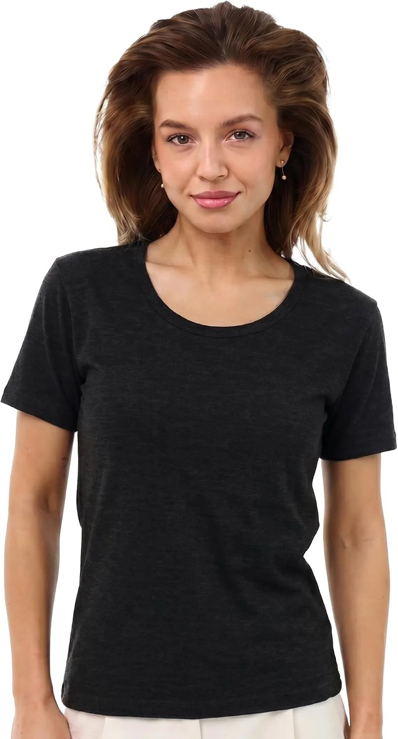 100% Merino Wool Shirt Women - Short Sleeve Tee Base Layer Top Undershirt