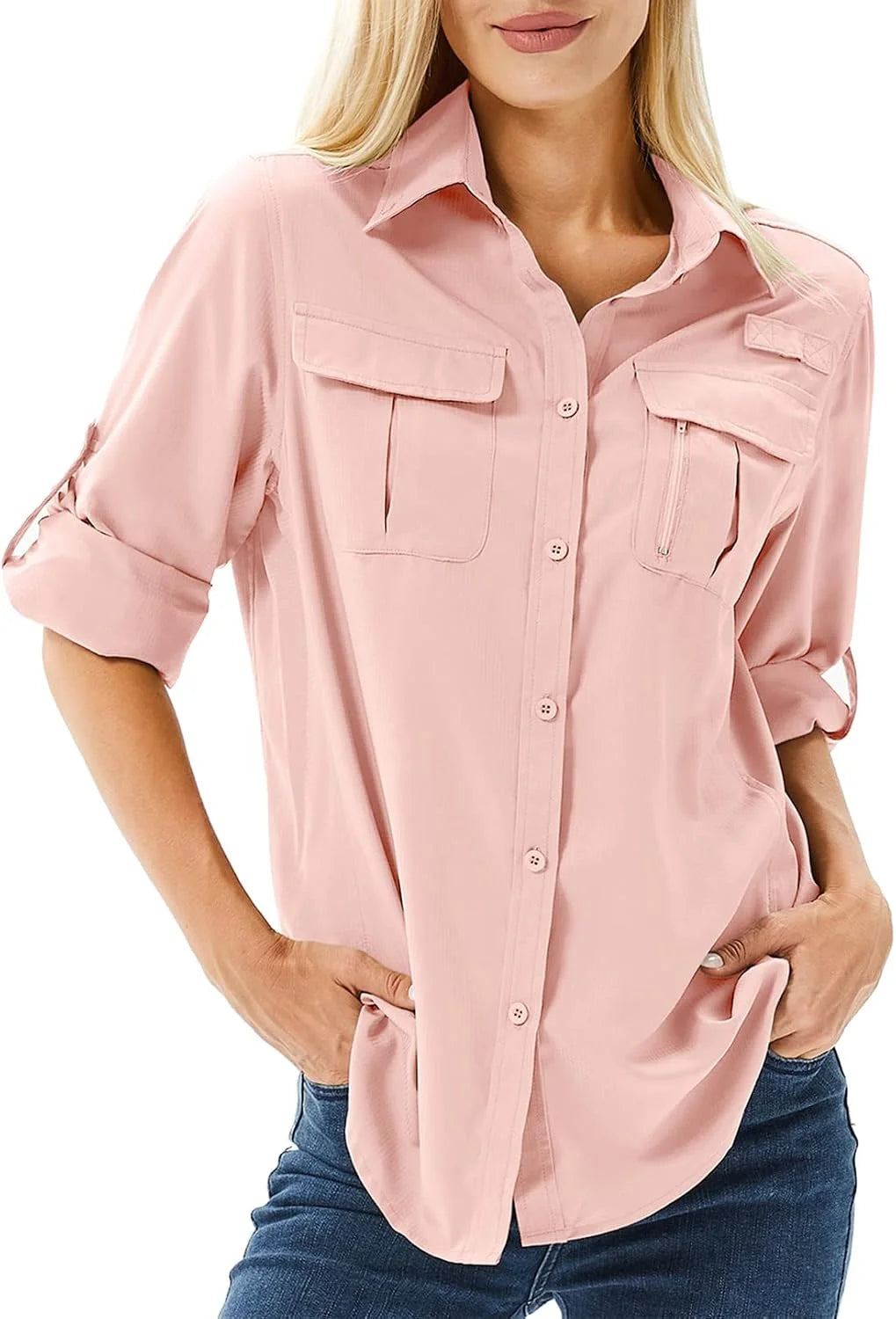 Women's UPF 50 Long Sleeve Sun Protection Safari Fish Hiking Shirts