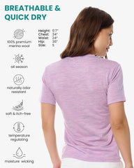 100% Merino Wool Shirt Women - Short Sleeve Tee Base Layer Top Undershirt