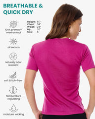 100% Merino Wool Shirt Women - Short Sleeve Tee Base Layer Top Undershirt