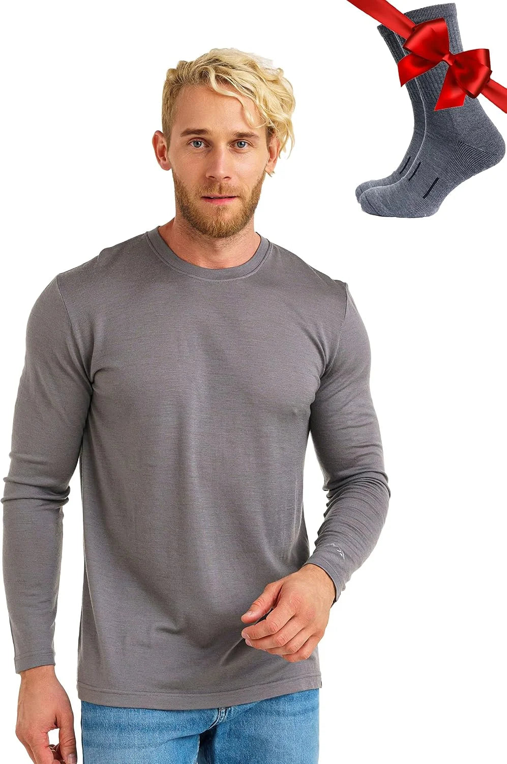 100% Merino Wool Base Layer Mens - Long Sleeve Thermal Shirts with Socks