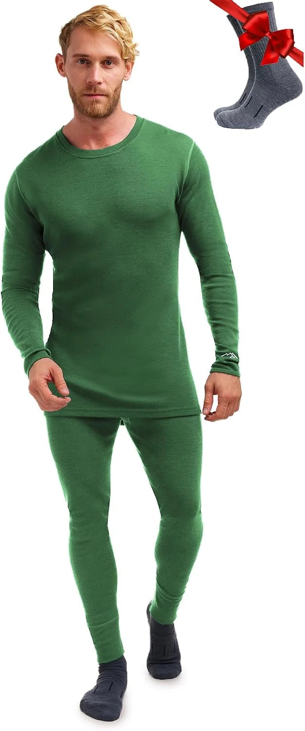100% Merino Wool Base Layer Men Set - Thermal Underwear for Men Long Johns