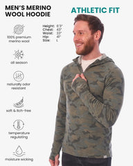 100% Merino Wool Hoodie Men - Slim Fit Quarter Zip Thermal Base Layer Top