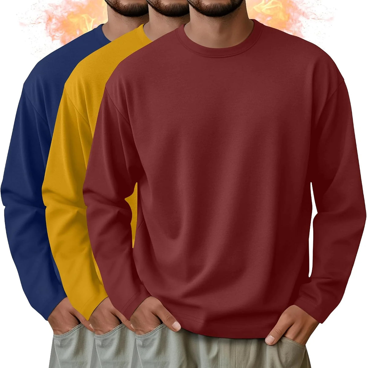 3 Pack Mens Long Sleeve Thermal Shirts Crew Neck Tops