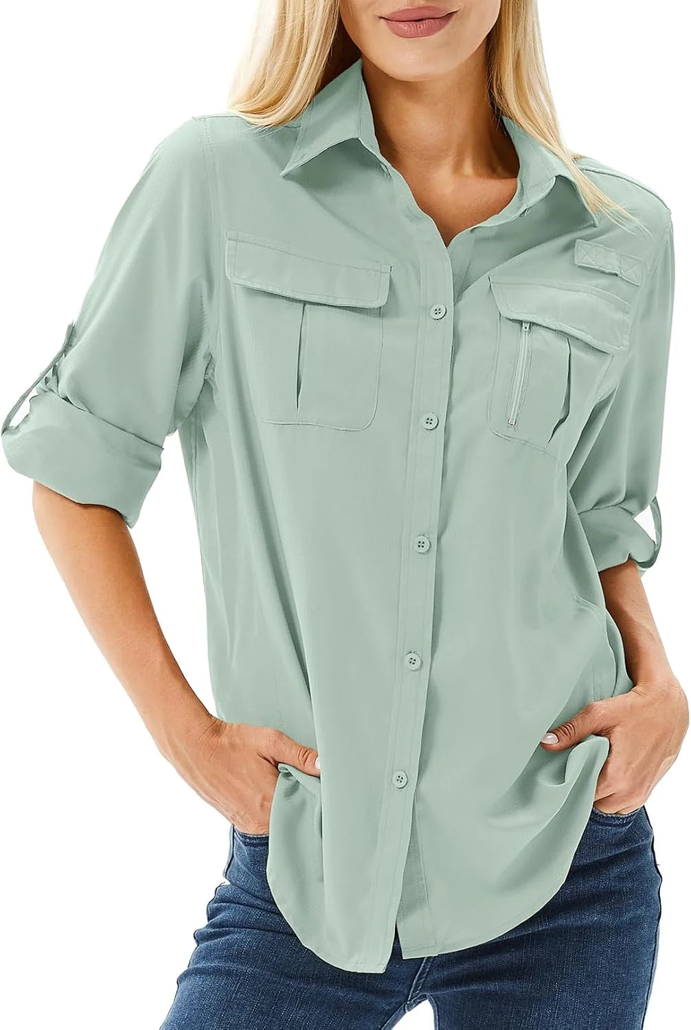 Women's UPF 50 Long Sleeve Sun Protection Safari Fish Hiking Shirts