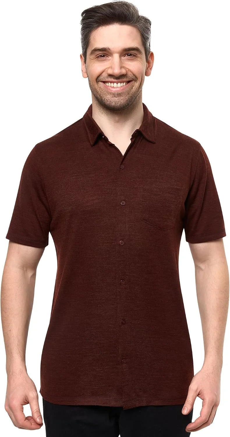 100% Merino Wool Button Up Shirt Men - Long & Short Sleeve Breathable