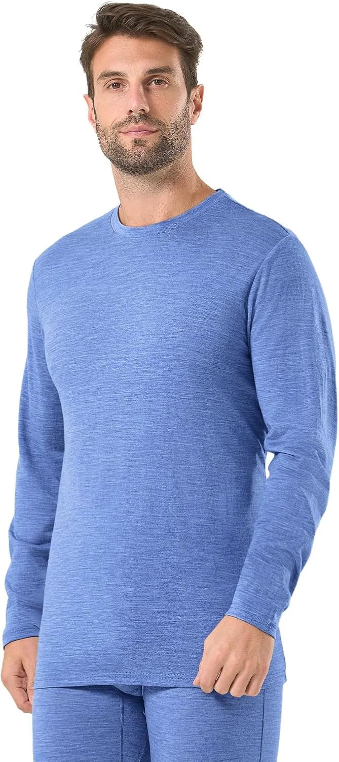100% Merino Wool Base Layer for Men Long Sleeve Crew Neck Thermal Shirt