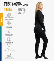 100% Merino Wool Base Layer Women Set - Thermal Underwear Women Top, Bottom