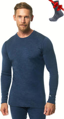 100% Merino Wool Base Layer Mens - Long Sleeve Thermal Shirts with Socks