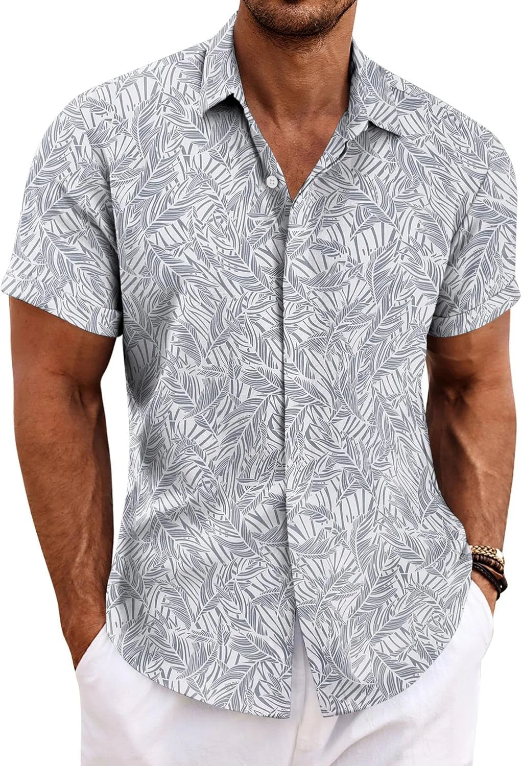 COOFANDY Men's Linen Shirts Short Sleeve Casual Shirts Button Down Shirt for Men Beach Summer Wedding Shirt