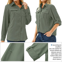 Women's UPF 50 Long Sleeve Sun Protection Safari Fish Hiking Shirts
