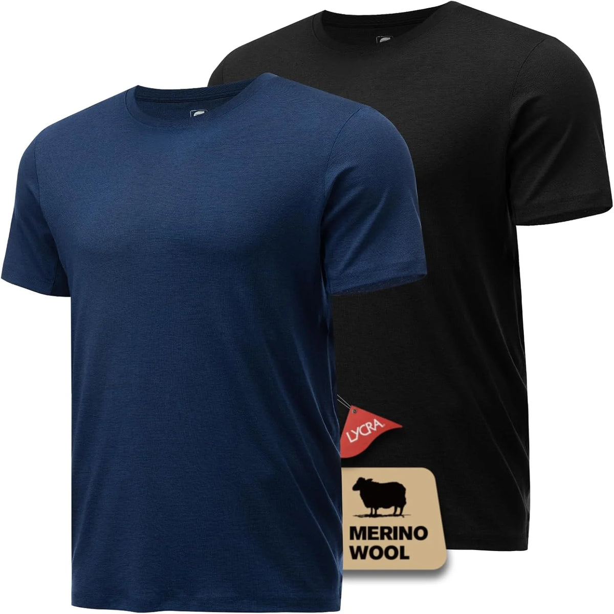 Merino Wool Shirt for Men Bamboo Viscose Moisture Wicking Undershirt Lightweight Crewneck Soft T-Shirt 2P