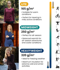 100% Merino Wool Base Layer Women - Long Sleeve Thermal Shirt with Socks