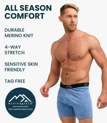 100% Merino Wool Underwear Mens - 1-2 Pack Boxer Briefs for Men 17.5um