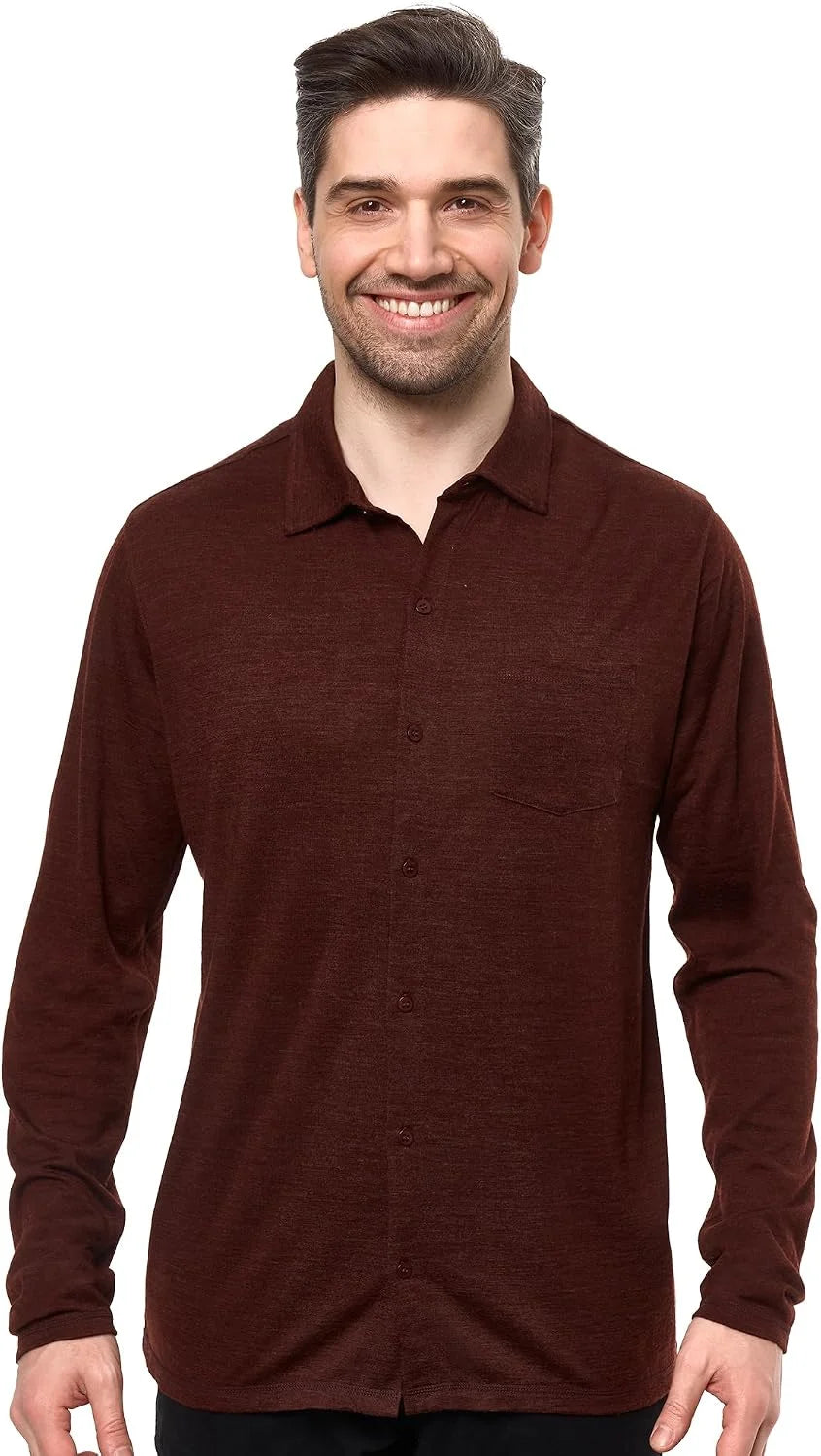 100% Merino Wool Button Up Shirt Men - Long & Short Sleeve Breathable