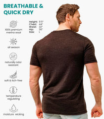 100% Merino Wool T-Shirt Men - Base Layer Top Undershirt with Hiking Socks