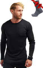 100% Merino Wool Base Layer Mens - Long Sleeve Thermal Shirts with Socks | Lightweight, Midweight, Heavyweight Base Layer, Naturally Odor-Resistant, Breathable Shirt, Ideal for Hiking, Cold Weather