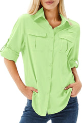 Women's UPF 50 Long Sleeve Sun Protection Safari Fish Hiking Shirts