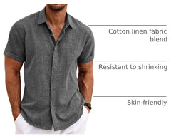 COOFANDY Men's Linen Shirts Short Sleeve Casual Shirts Button Down Shirt for Men Beach Summer Wedding Shirt