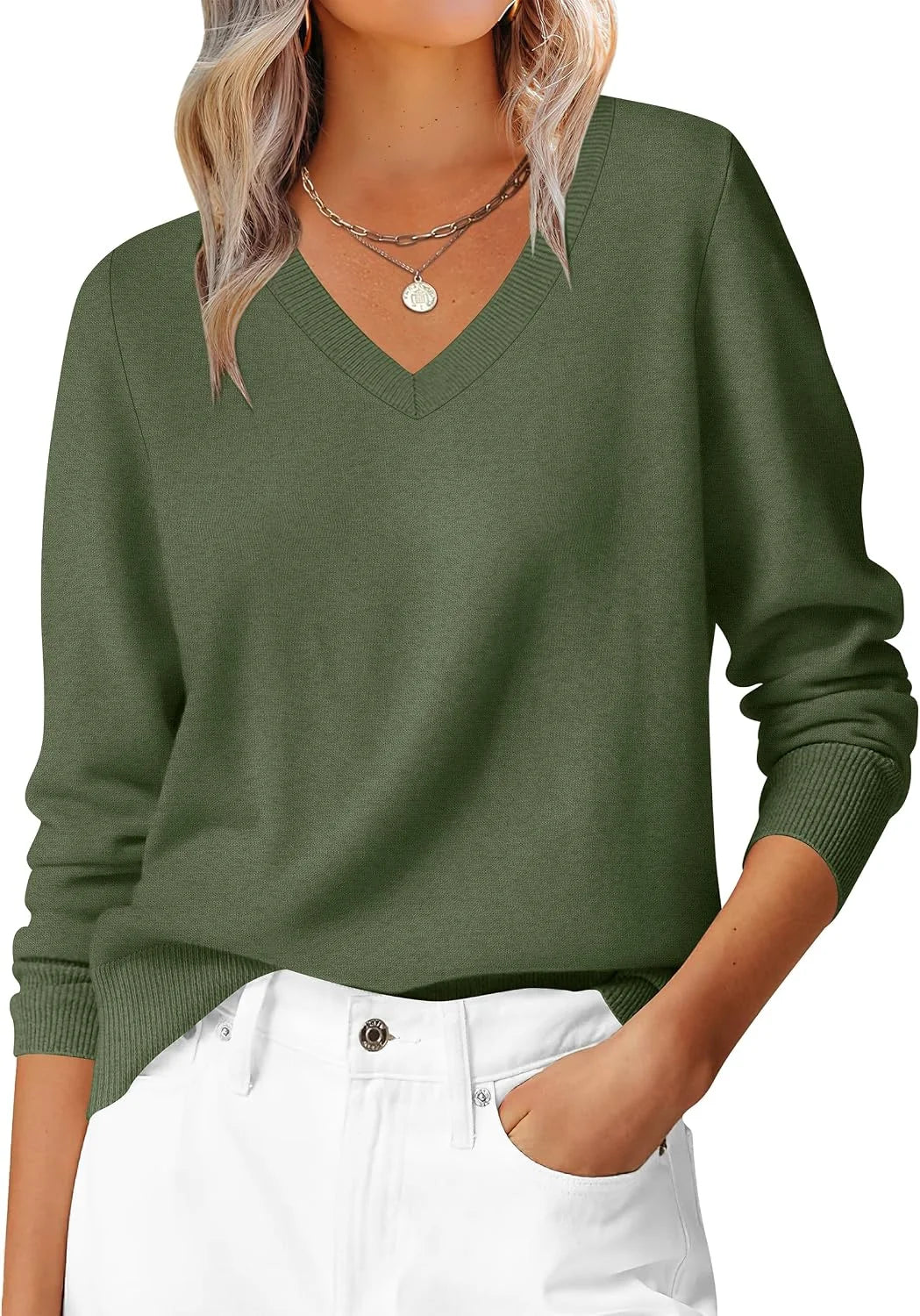 ANRABESS Women’s Fall Long Sleeve V Neck Light Sweaters
