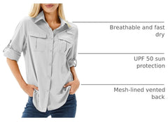 Women's UPF 50 Long Sleeve Sun Protection Safari Fish Hiking Shirts