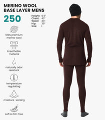 100% Merino Wool Base Layer Men Set - Thermal Underwear for Men Long Johns