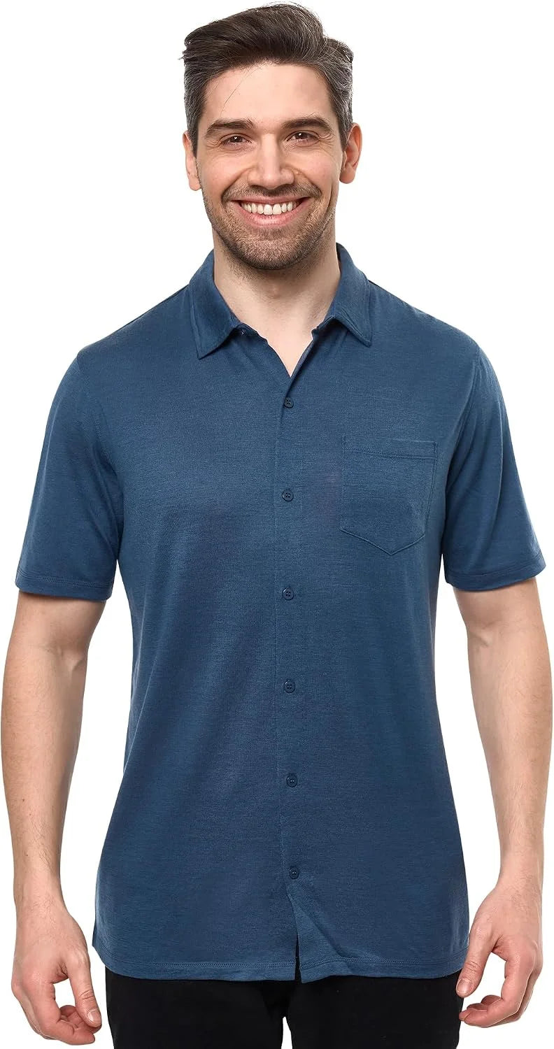 100% Merino Wool Button Up Shirt Men - Long & Short Sleeve Breathable