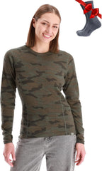 100% Merino Wool Base Layer Women - Long Sleeve Thermal Shirt with Socks