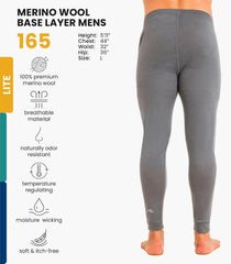 100% Merino Wool Base Layer Mens Pants - Thermal Underwear Long Johns