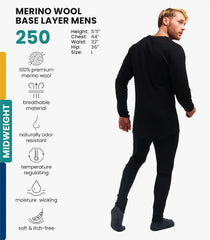 100% Merino Wool Base Layer Men Set - Thermal Underwear for Men Long Johns