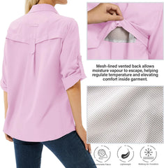 Women's UPF 50 Long Sleeve Sun Protection Safari Fish Hiking Shirts