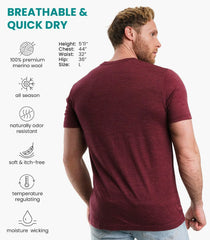 100% Merino Wool T-Shirt Men - Base Layer Top Undershirt with Hiking Socks