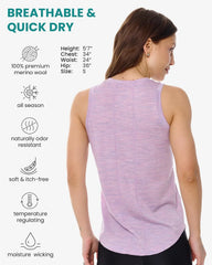 100% Merino Wool Tank Top Women - Active Sleeveless Undershirt Base Layer