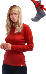 100% Merino Wool Base Layer Women - Long Sleeve Thermal Shirt with Socks