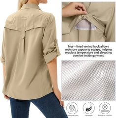 Women's UPF 50 Long Sleeve Sun Protection Safari Fish Hiking Shirts