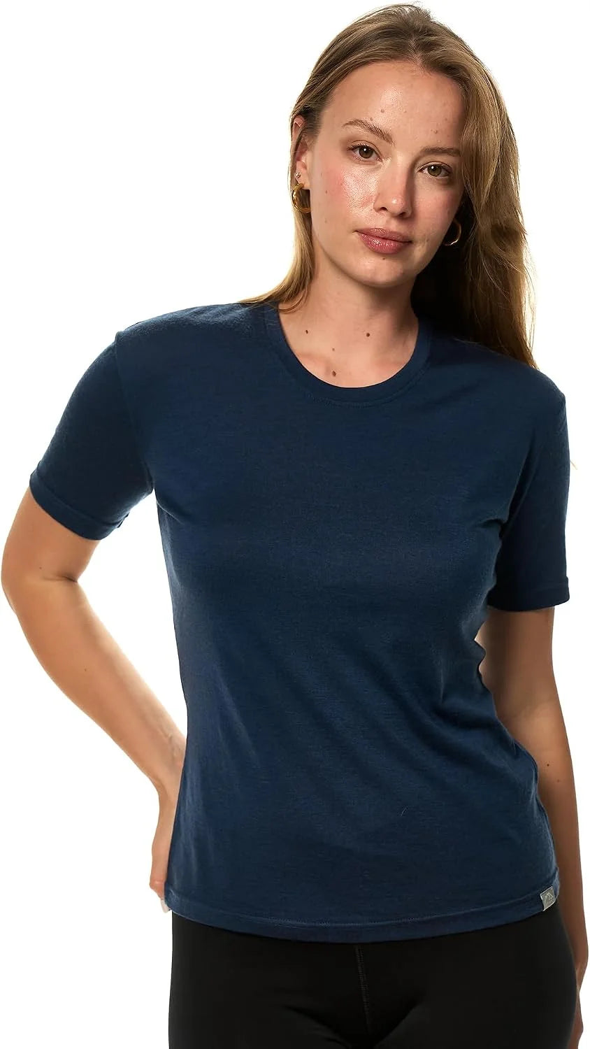 100% Merino Wool Shirt Women - Short Sleeve Tee Base Layer Top Undershirt