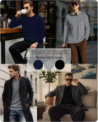 3 Pack Mens Long Sleeve Thermal Shirts Crew Neck Tops