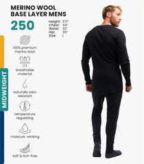 100% Merino Wool Base Layer Men Set - Thermal Underwear for Men Long Johns