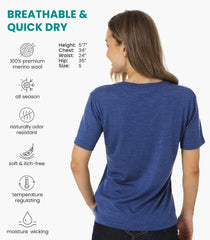 100% Merino Wool Shirt Women - Short Sleeve Tee Base Layer Top Undershirt