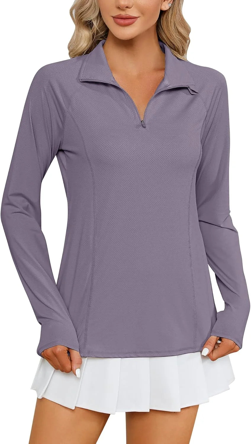 LOMON Women Long Sleeve Shirts Sun Protection 1/4 Zip Summer Quick Dry Hiking Shirts Quarter Zip Pullover for Women