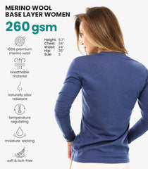 100% Merino Wool Base Layer Women - Thermal Merino Wool Shirt Women