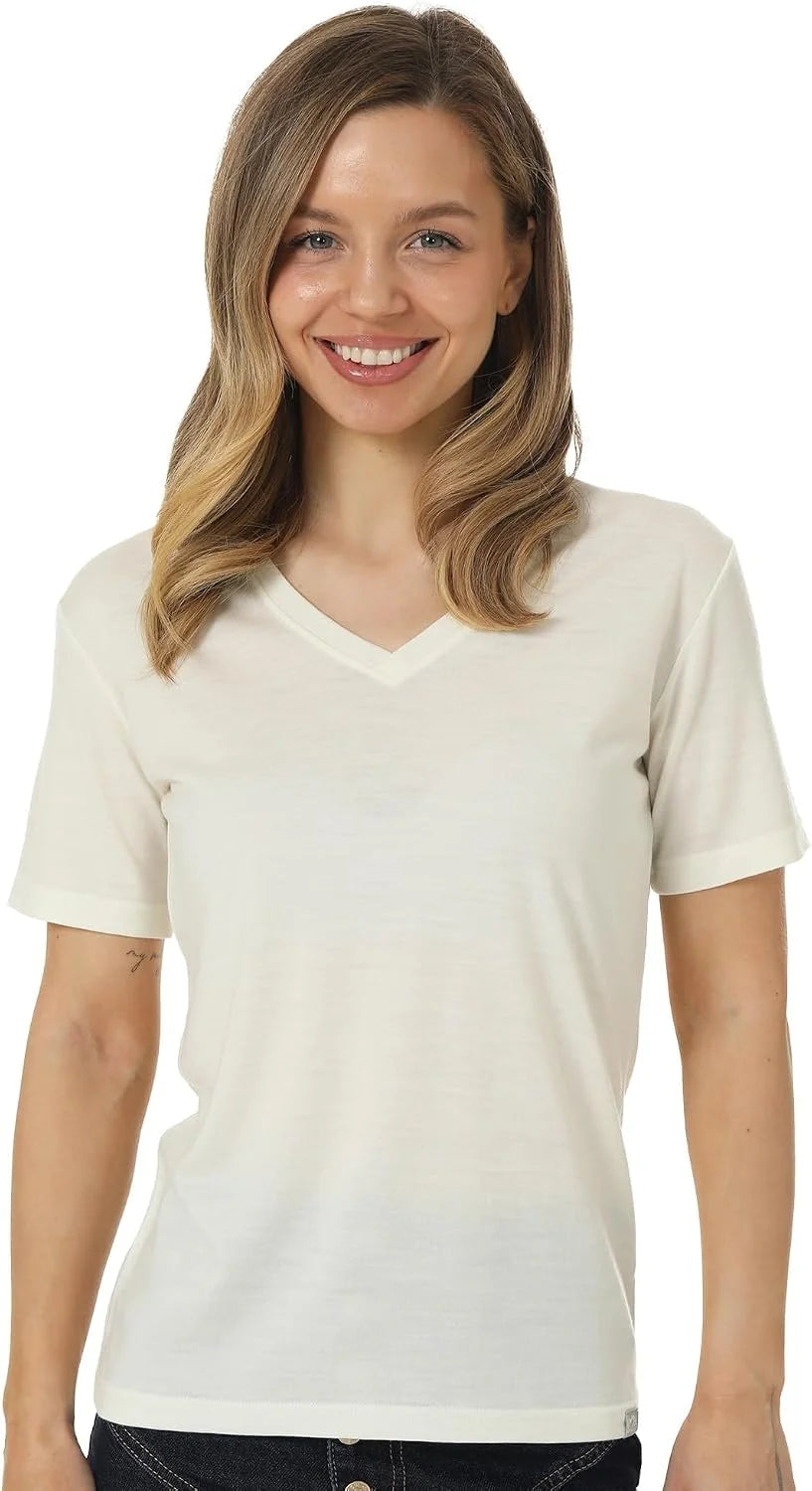 100% Merino Wool Shirt Women - Short Sleeve Tee Base Layer Top Undershirt