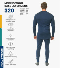 100% Merino Wool Base Layer Men Set - Thermal Underwear for Men Long Johns