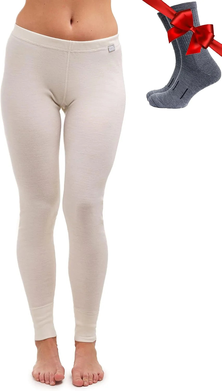 100% Merino Wool Base Layer Women Pants - Thermal Leggings Underwear | Lightweight, Midweight, Heavyweight Base Layer, Breathable Pants, Odor-Resistant, Ideal for Hiking, Skiing, Cold Weather