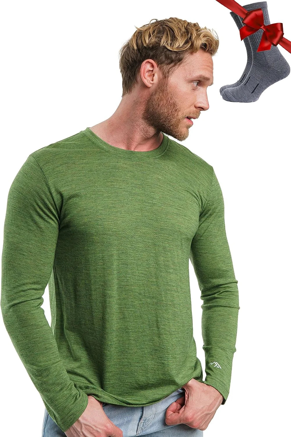 100% Merino Wool Base Layer Mens - Long Sleeve Thermal Shirts with Socks