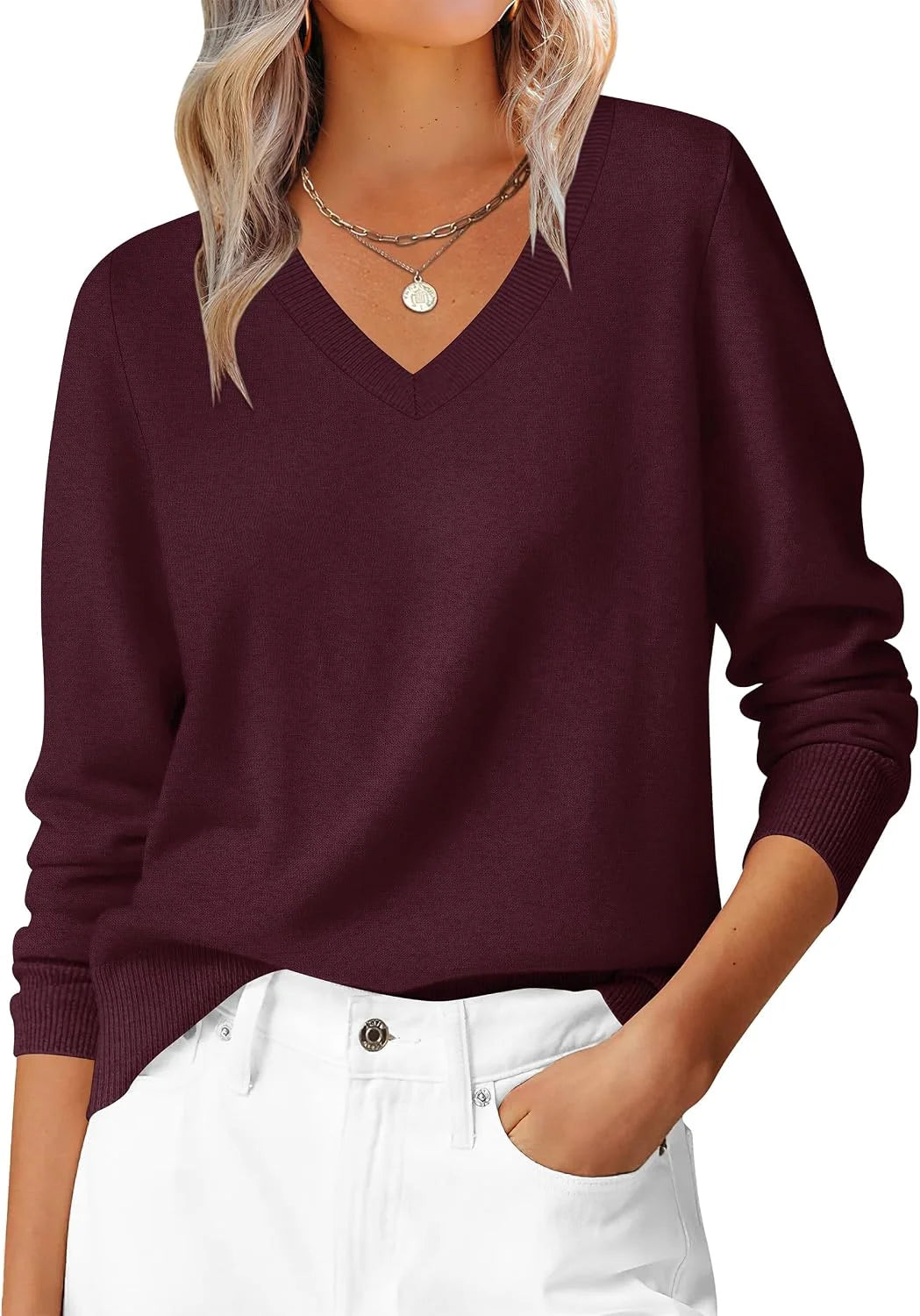 ANRABESS Women’s Fall Long Sleeve V Neck Light Sweaters