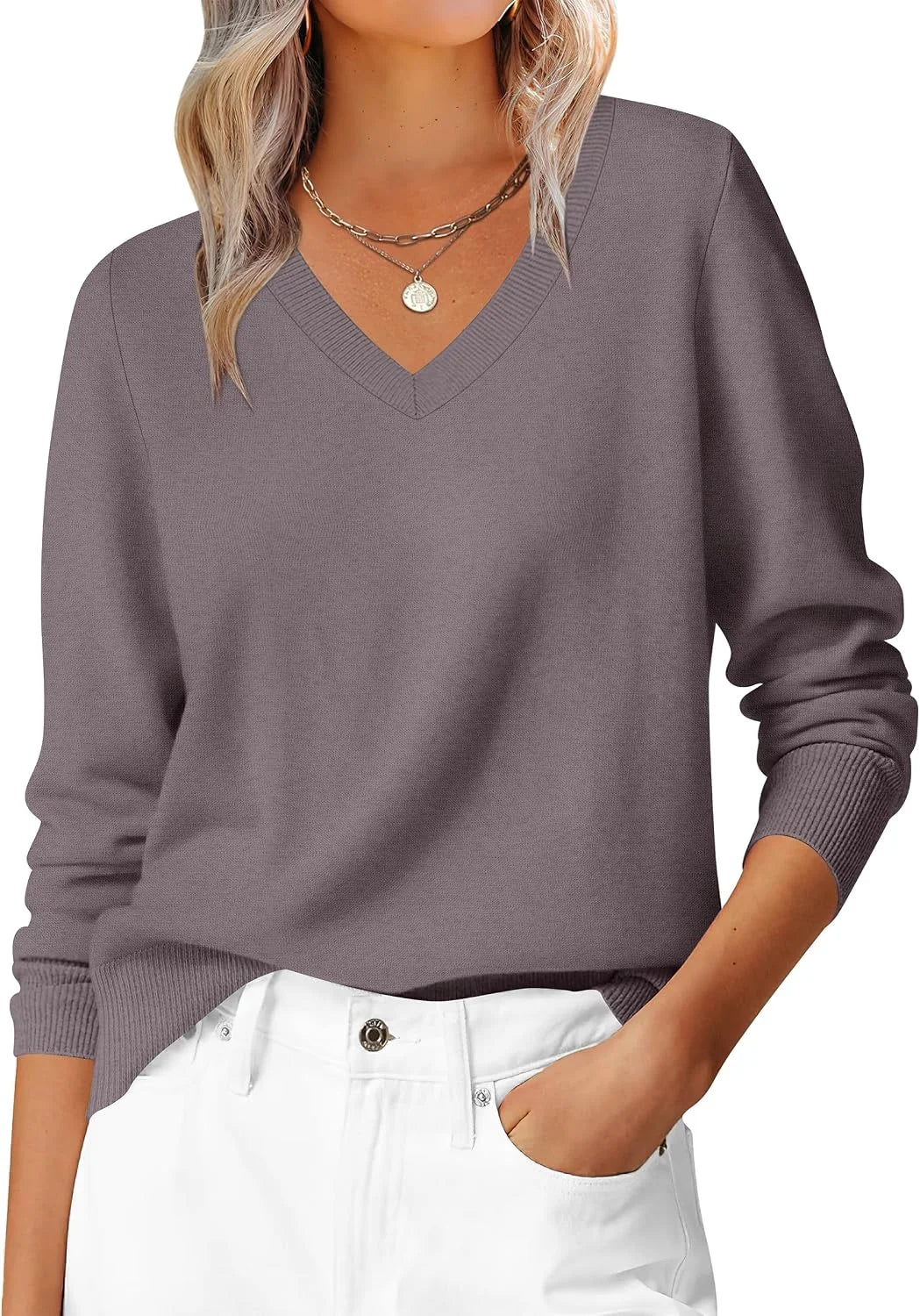 ANRABESS Women’s Fall Long Sleeve V Neck Light Sweaters